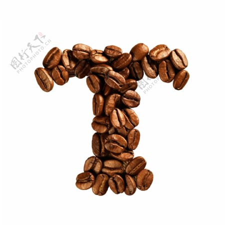 咖啡豆组成的字母T