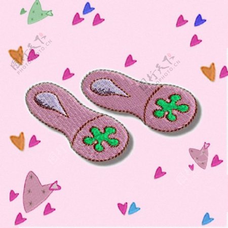 绣花拖鞋色彩粉红色心形免费素材