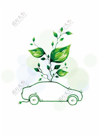 手绘绿色环保汽车