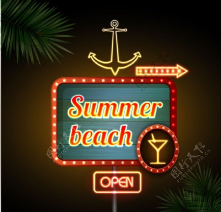 夏季沙滩酒吧霓虹招牌