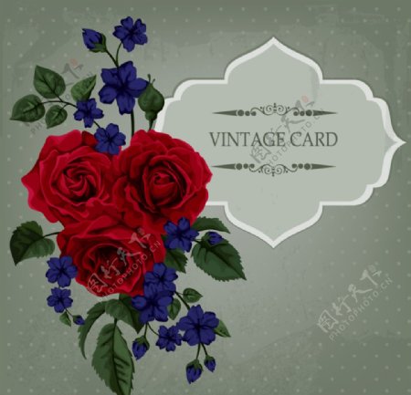 红玫瑰花束装饰卡片