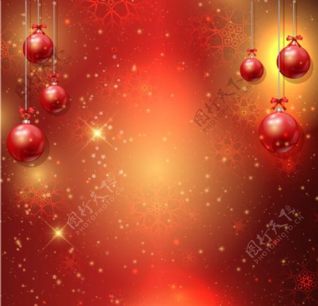 红色圣诞吊球背景矢量素材