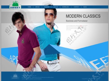 蓝色时尚休闲男装服装网站模板