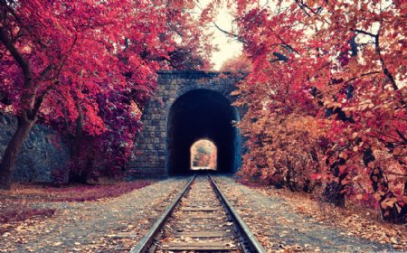 唯美秋天铁道风景图片