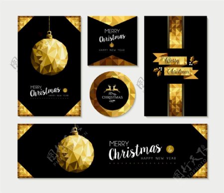 金色圣诞球卡片设计图片