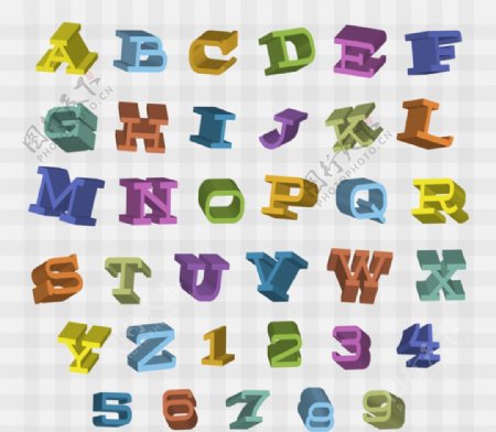 彩色立体字母与数字