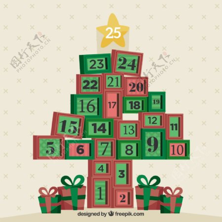 矢量数字方块圣诞树造型