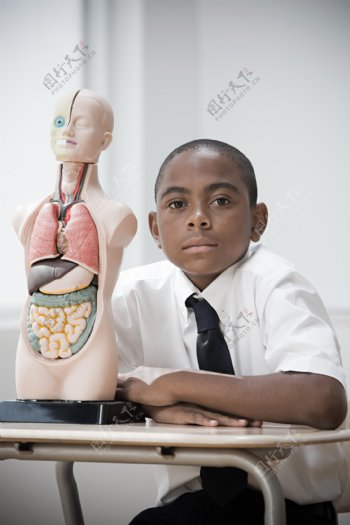 研究人体结构的黑人男孩图片