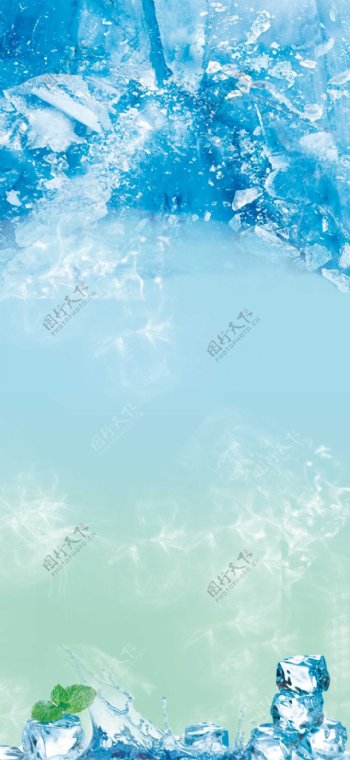 冰块夏季蓝色背景素材