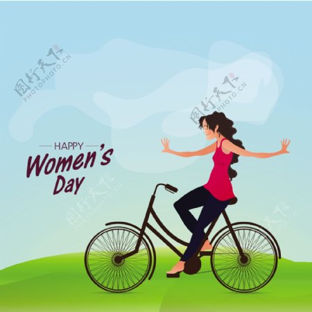梦幻背景与女人骑自行车