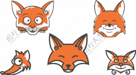 5款卡通狐狸头像设计矢量素材