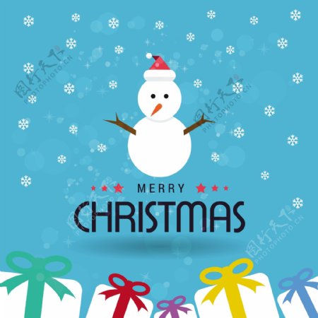 可爱的圣诞背景有一个雪人和一些礼物