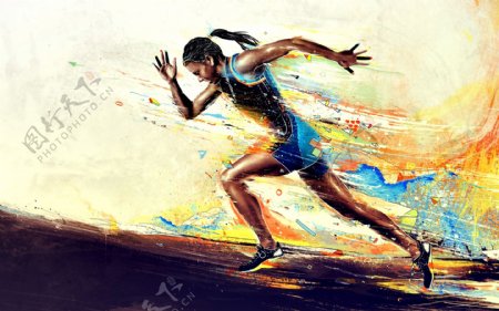 奔跑的女人绘画