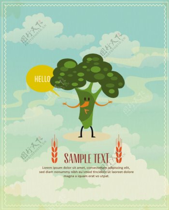可爱的绿树卡通画背景素材