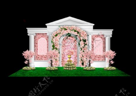 粉色白色宫廷皇宫婚礼效果图