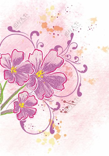 美丽的紫色花朵水彩画