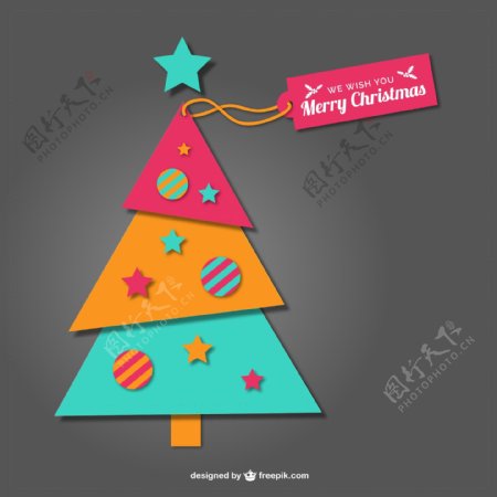 彩色三角圣诞树矢量素材图片