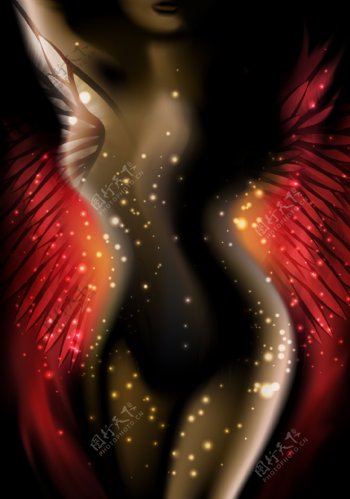 美女曲线的翅膀装饰背景图片