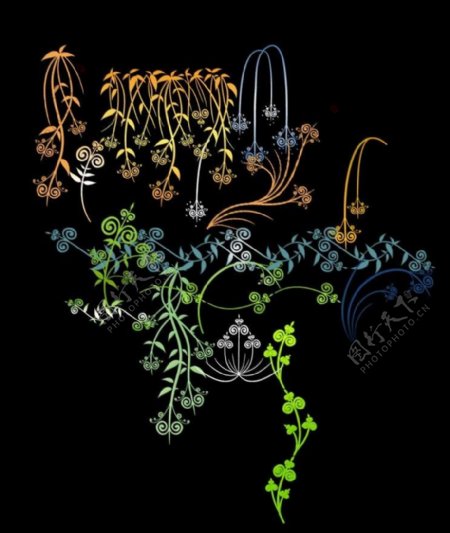 漂亮的手绘式植物花纹图案枝条纹饰柳条图案Photoshop笔刷