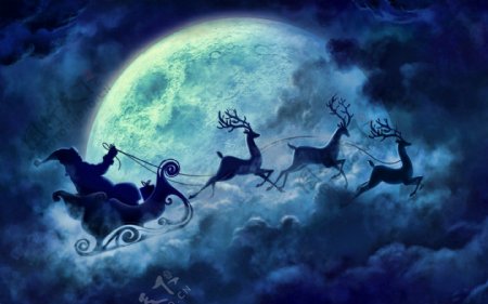 月亮和圣诞老人背景图片素材