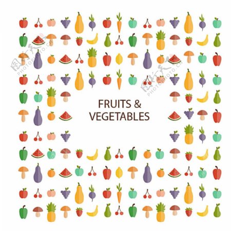 清新水果与蔬菜背景矢量图图片