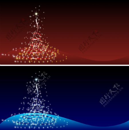 2款精美闪光圣诞树矢量图