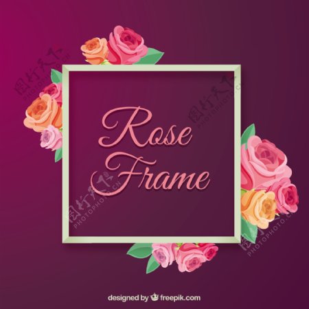 可爱的彩色玫瑰框架花边