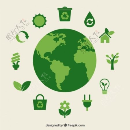 生态地球与绿色图标
