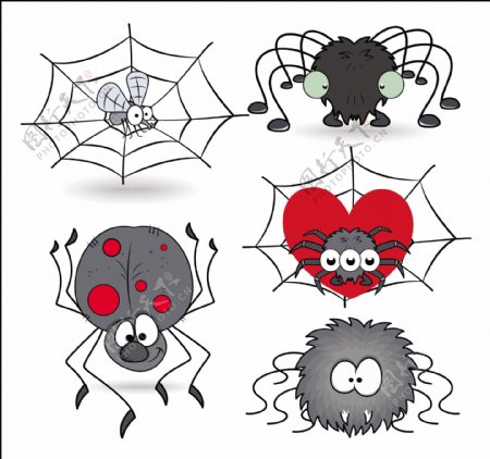 集卡通搞笑蜘蛛矢量插图