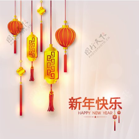 中国新年背景与金色灯笼