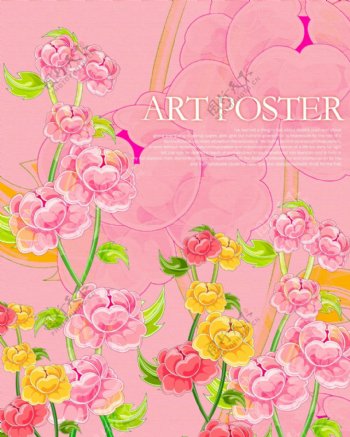 粉红色背景与手绘花朵PSD分层素材