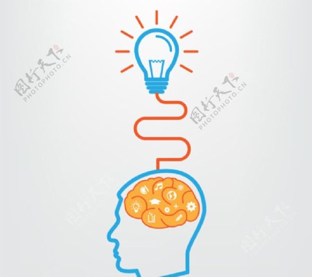 创意大脑和灯泡矢量素材