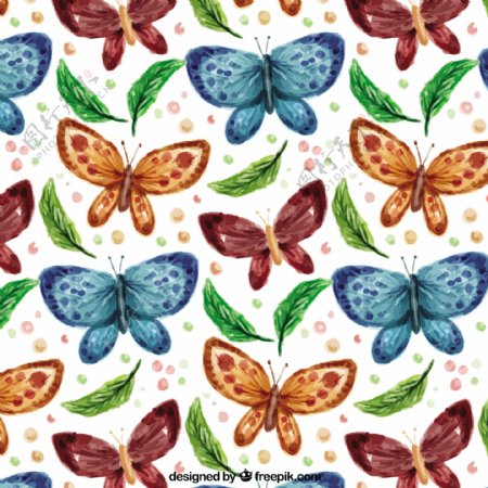 蝴蝶图案和水彩叶子