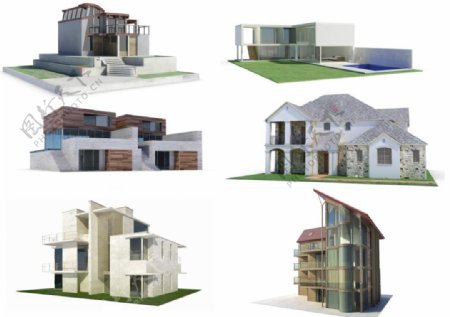 六套简易的3Dmax建筑模型.带材质贴图