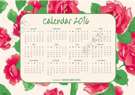 2016日历与玫瑰