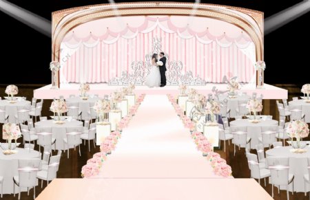粉白色浪漫皇冠婚礼仪式区效果图