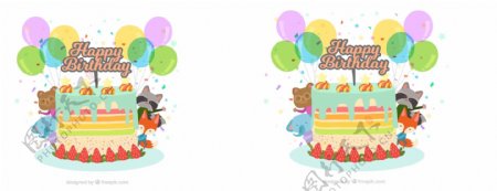 美味的蛋糕可爱的动物生日派对气球背景
