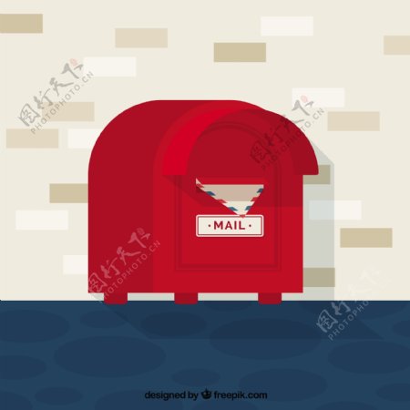手绘红色邮箱平面设计背景矢量素材