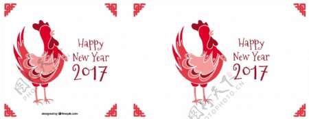 新年快乐2017大背景与公鸡
