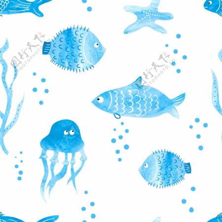 水彩画海洋动物背景