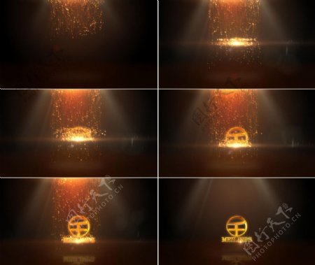 金色魔法粒子熔铸成logo标志AE模板