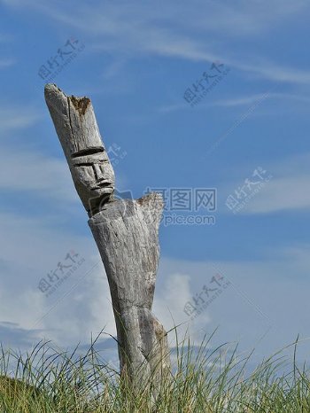 草地里的木雕
