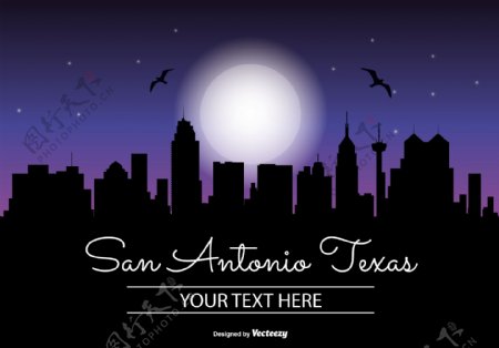 德克萨斯天际线夜景插画设计