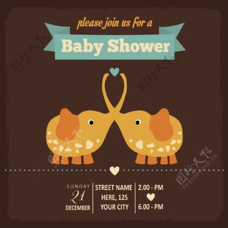 可爱大象迎婴派对海报矢量图