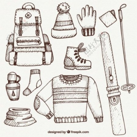 素描滑雪服及配件包