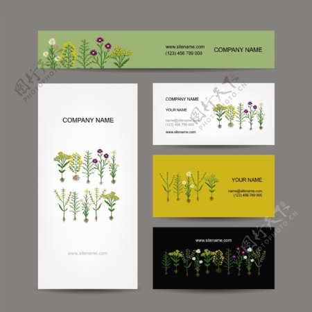5款花卉装饰企业卡片矢量素材