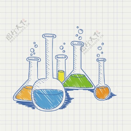 手绘实验室器皿矢量素材