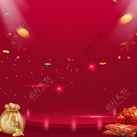 红色喜庆节日红包光束背景