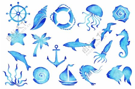 蓝色海洋鱼类汇集图片素材