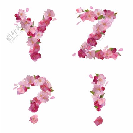 粉色花朵构成的字母和符号